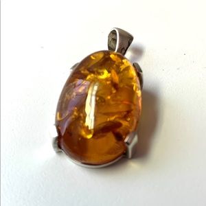 Orange Baltic Amber pendant sterling silver
